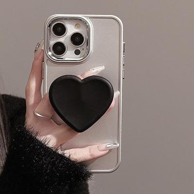 Simple Black Heart Stand Case for iPhone 13 iPhone 15 iPhone 16 Pro Max