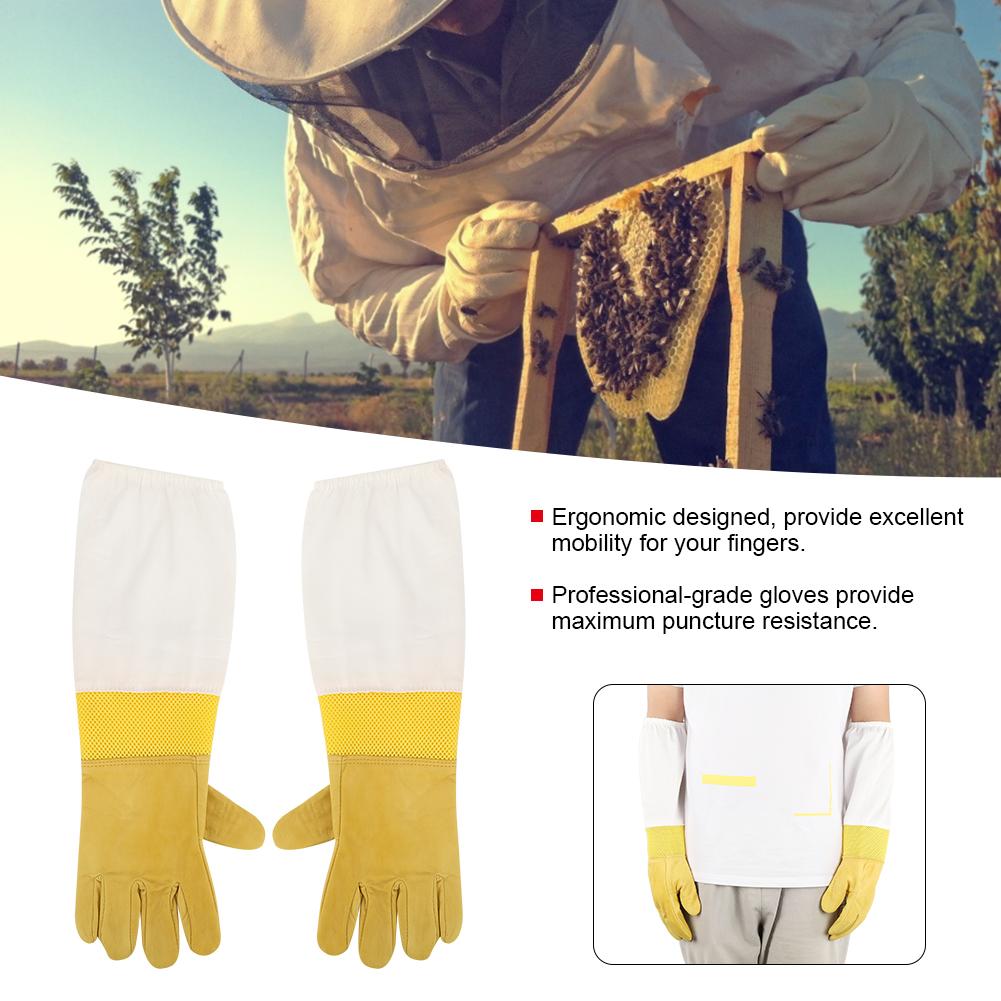 Pair Breathable Anti Bee Anti Sting Bee Gloves Long Sleeves Elastic Cuff with Mesh Beekeeper Protective Tool(XL )