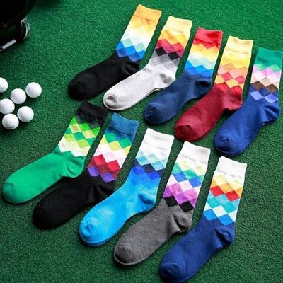 Fashion Mens Cotton Happy Socks Warm Colorful Diamond Casual Dress Socks