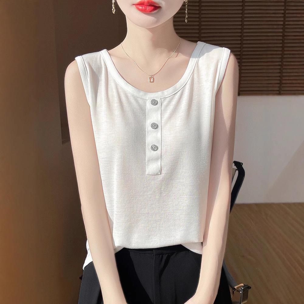 

2025 Summer Women s Super Soft Knitted Sleeveless Camisole Tank - Round Neck Loose Fit T-Shirt XXL [140-155]