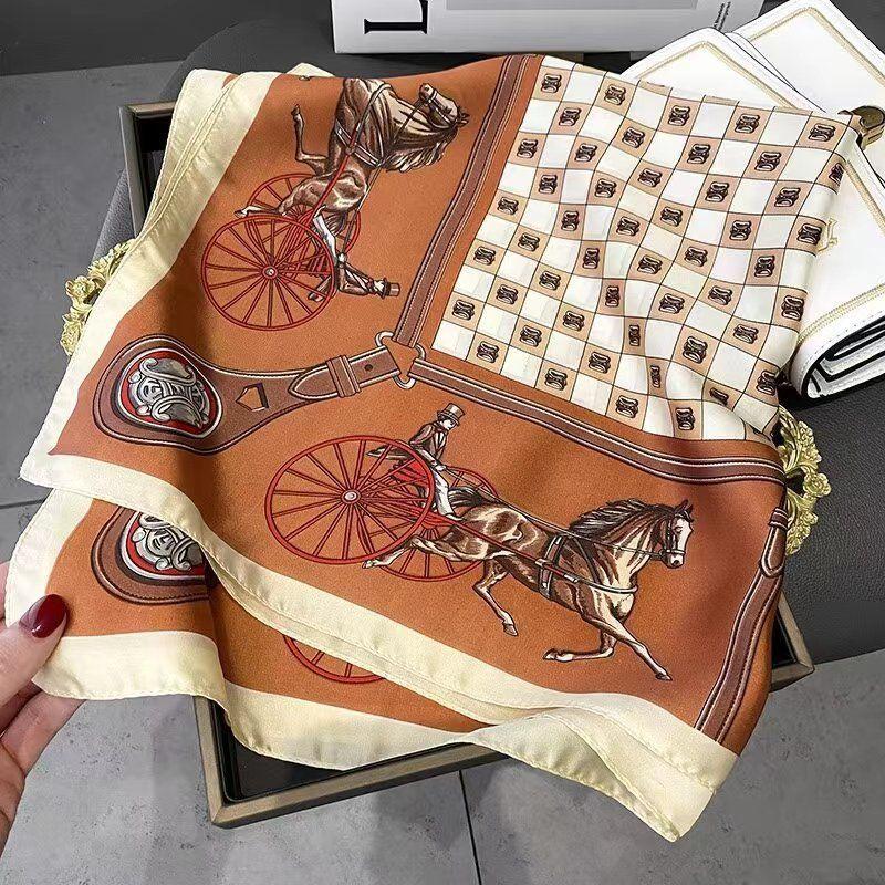 Luxury Silk Scarfs Square Scarf Korean Fashion Kerchief Popular Silk Scarves Bandanna Wraps Scarf Decoration Shawl 70*70Cm