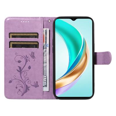 Für Honor X6b 4G PU-Lederhüllen Blumenmuster Brieftasche Ständer Handyhülle mit Riemen