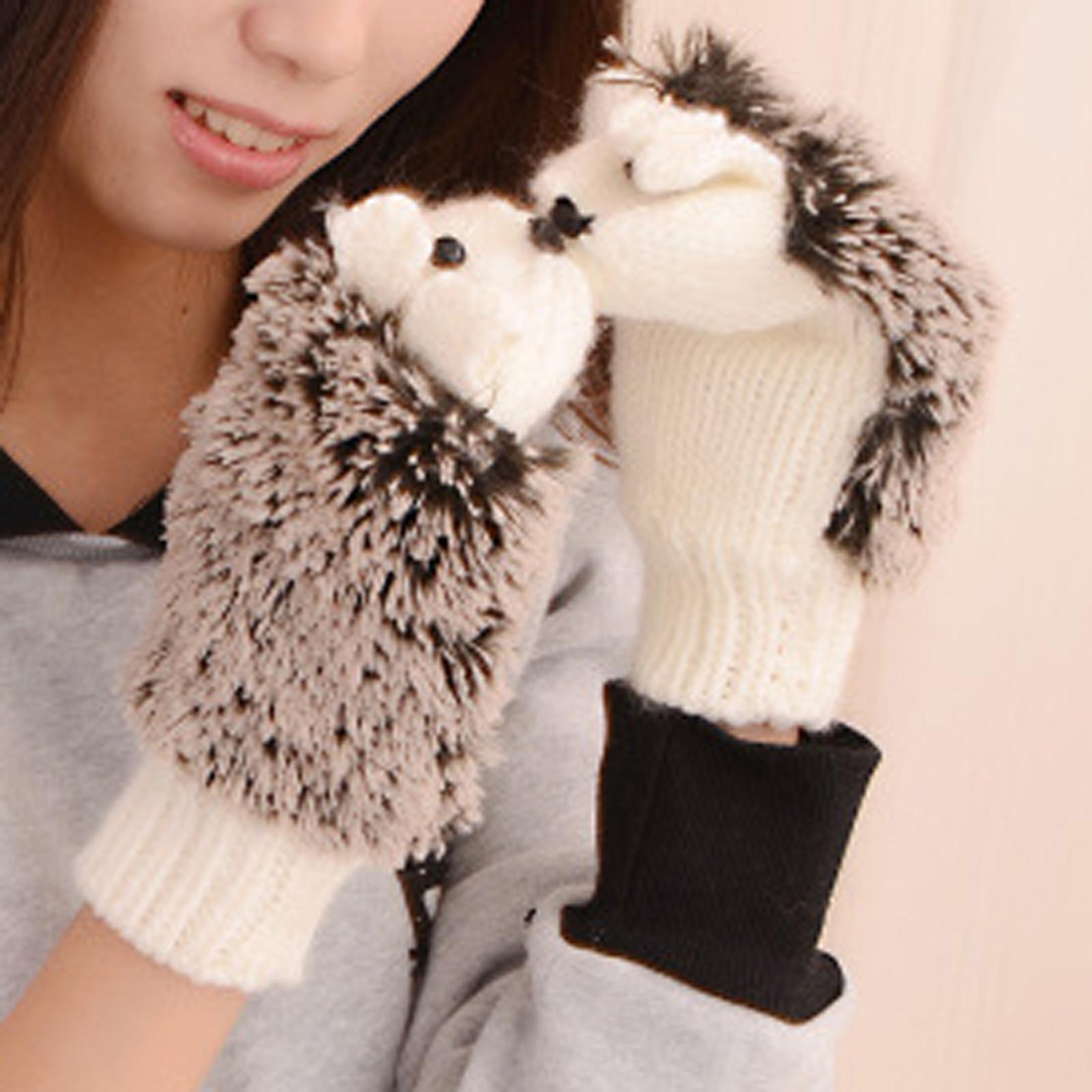 

Женские теплые варежки вязаные перчатки шерстяные перчатки «ежик» One Size белый