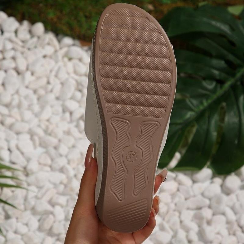 Women's Summer Wedge Peep-Toe Slide Sandals, Comfortable Casual Footwear, Available In Large Sizes.