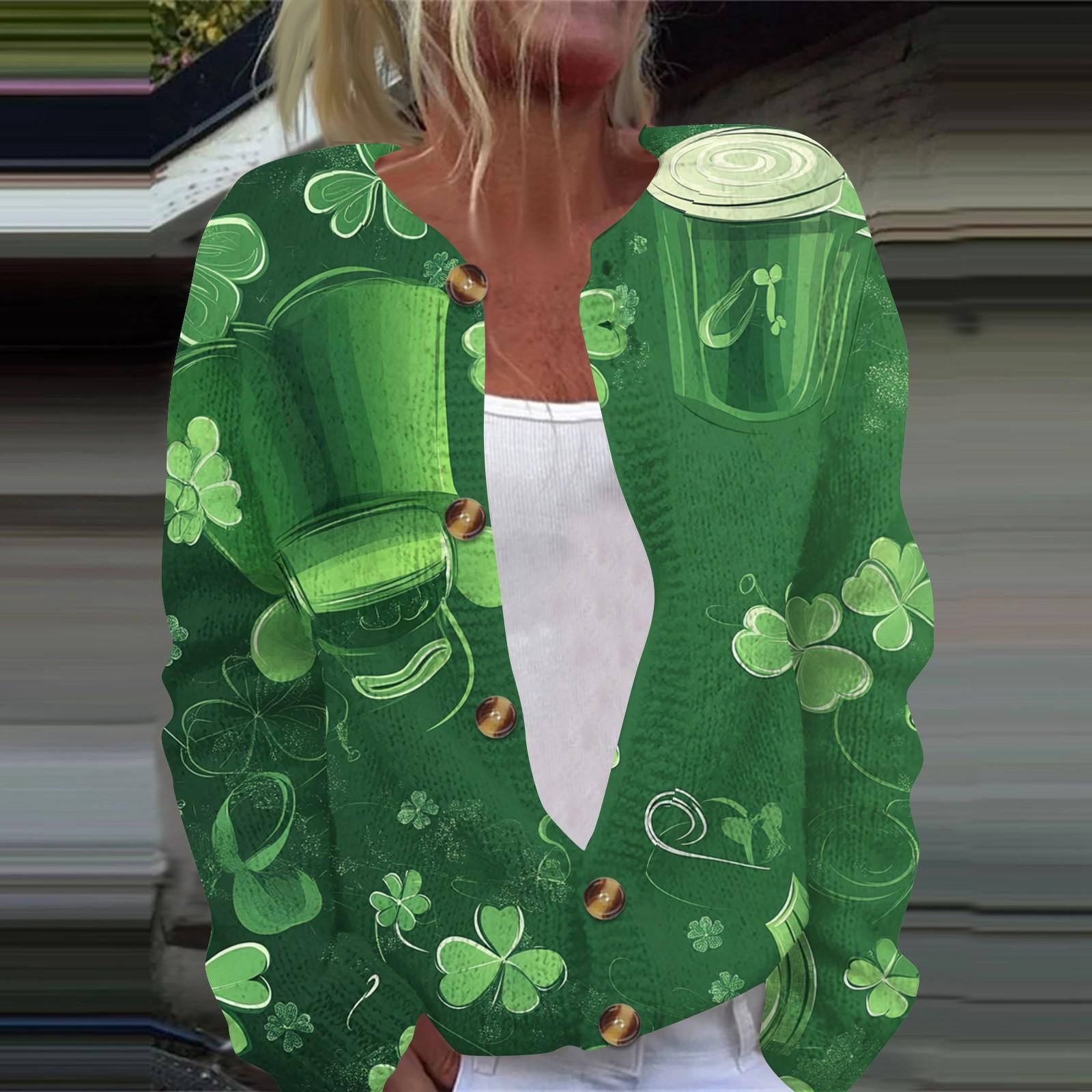 

Женская мода ул.. Вязаный кардиган с длинными рукавами и принтом Патрика на пуговицах XXXL зелёный