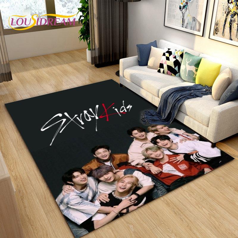 Kpop Singer Stray Kids Area Rug Large,Carpet Rug for Living Room Bedroom Sofa Doormat Decoration, Kids Play Non-slip Floor Mat