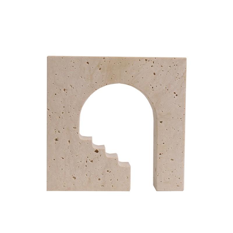 Modern Minimalist Yellow Travertine Geometric Arch Decorative Sculpture Home Interior Styling