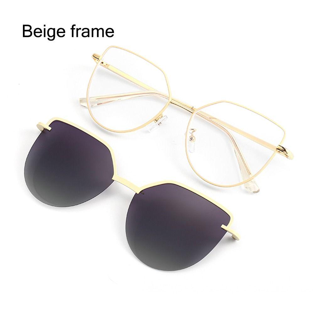 

New Fashion 3 In-1 Glasses Metal Frame Cat Eye Anti Blue Light Glasses With 1Pc Magnetic Polarized Clip-On Sunglasses Lenses