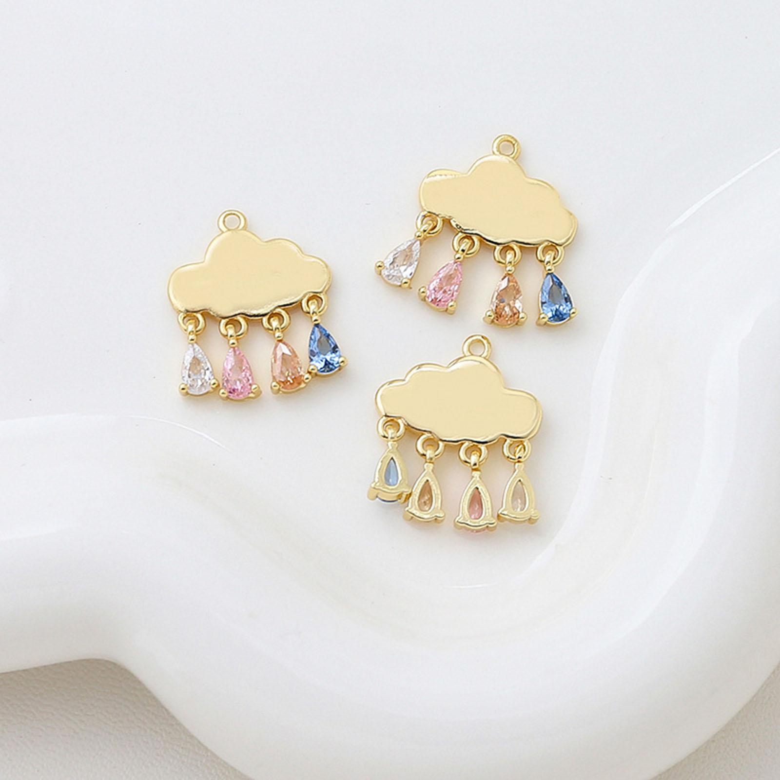 Cloud Drop Rhinestone Charms Pendants Copper Weather Collection Charms Multicolor Charms for DIY Jewelry 19mm x 16mm, 1 Piece