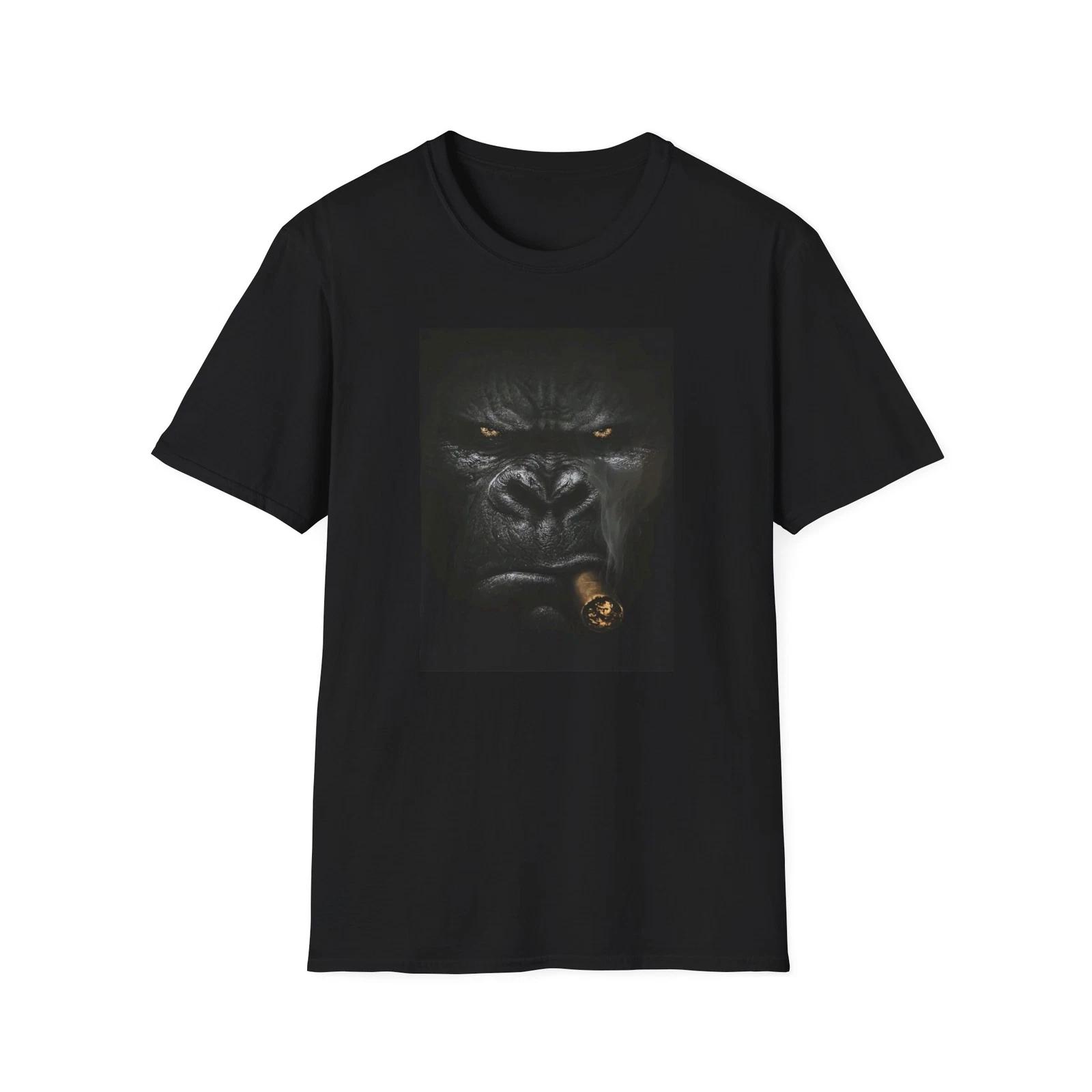 Smoking Gorilla Unisex Softstyle T-Shirt - Unique Graphic Tee, Cool Animal Print S