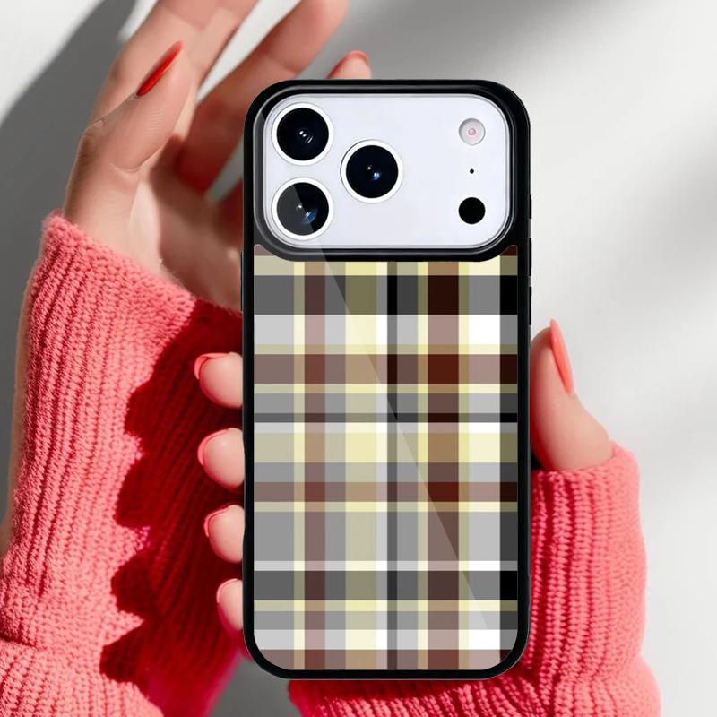 Braune Karo-Handyhülle für iPhone 17 16 15 14 13 Pro Max Rückabdeckung für 12 11 Pro Coque