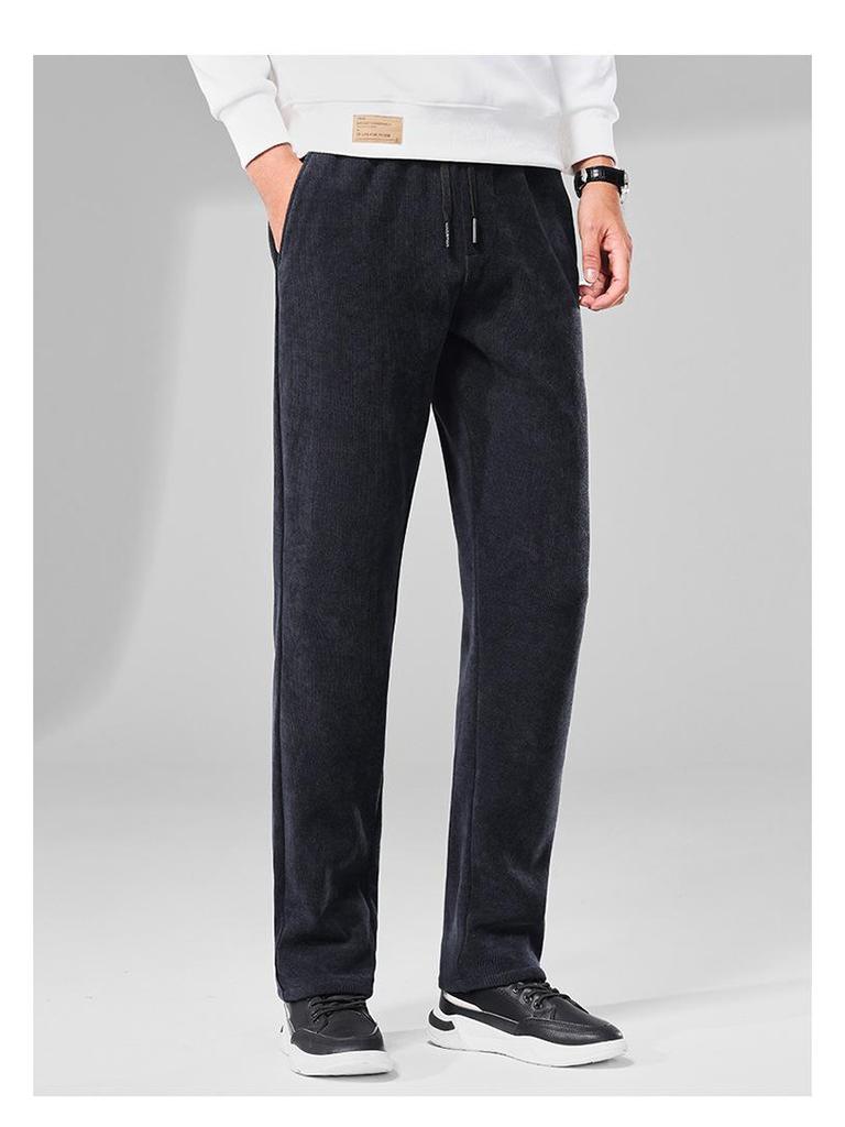 Men's Fleece-Lined Corduroy Pants - Slim Fit, Straight Leg, Business Casual for Autumn and Winter