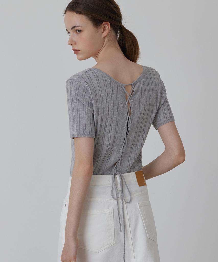 Kwinseulaebis Square-Neck Lace-Up Back Knit Top_3Colors