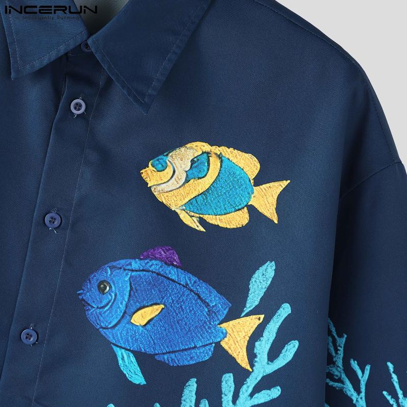 INCERUN Men Casual Loose 3/4 Sleeve Print Oversized Shirts Tops