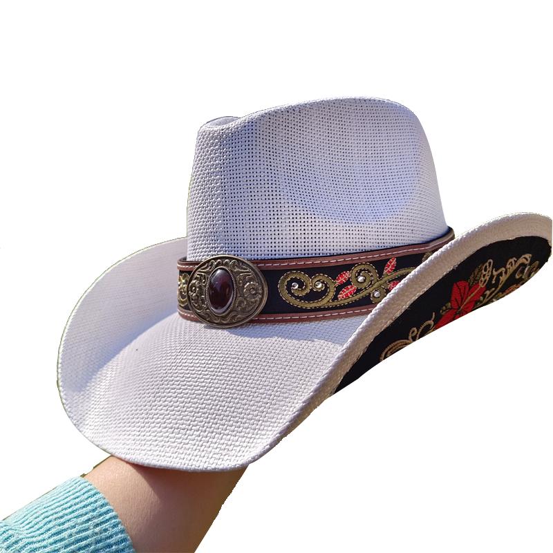 My Extreme Outdoor Activities Women's Western Cowboy Straw Hat Embroidery Applique 2025 Cowboy Hat Men And Sun Hat Summer Brim Hat Sombrero 56-58Cm