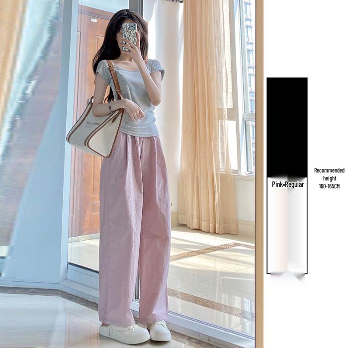 

2026 Women s Summer Thin Elastic High-Waist Wide-Leg Cool Pants for Petites - Casual Yamamoto Style S