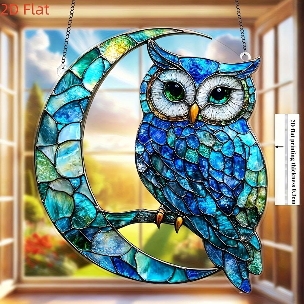 2D flat moon owl pendant, suitable for car, wall, garden, porch, bedroom, office, outdoor patio decoration\