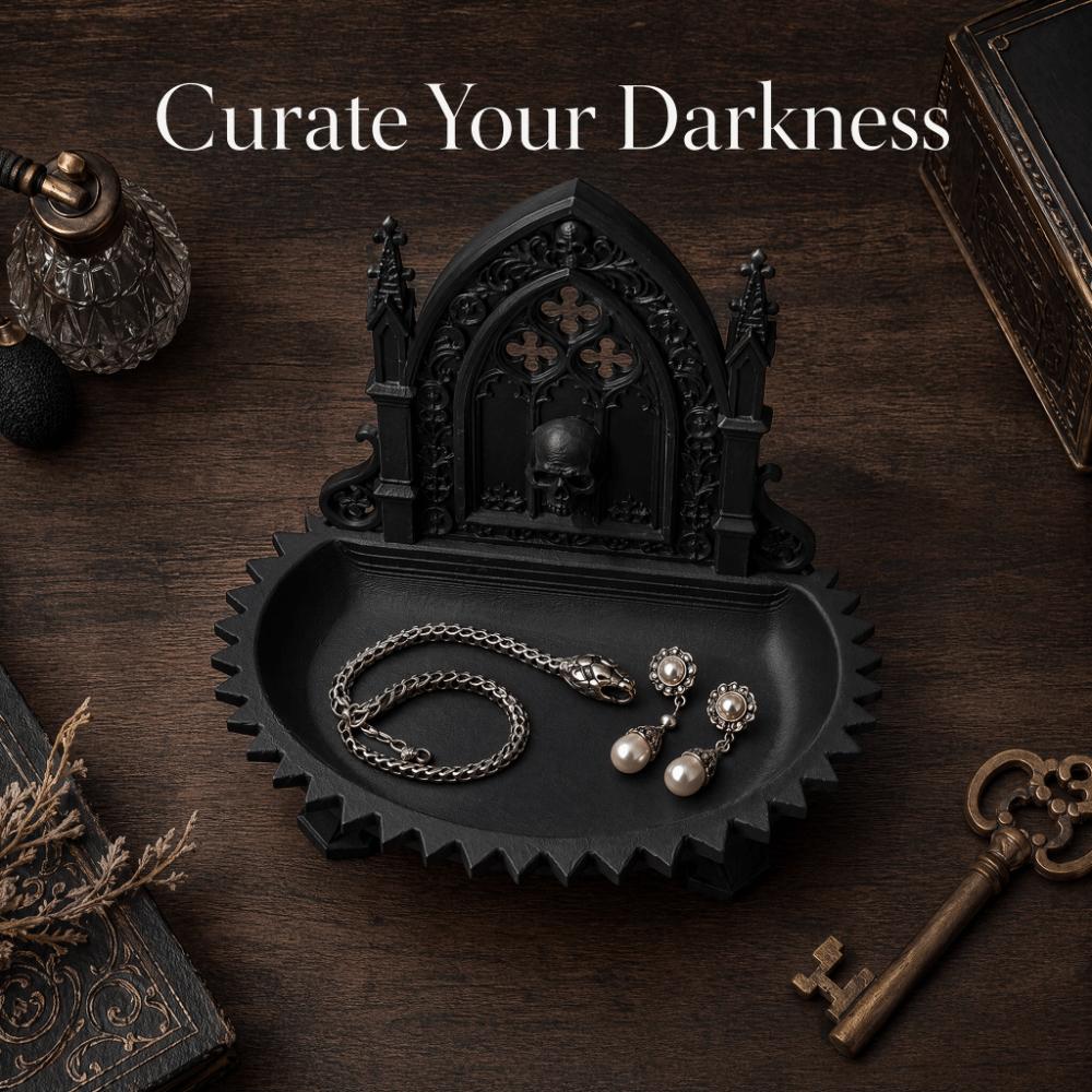Skull Design Gothic Storage Organizer Tray Dark Retro Jewelry Display Tray  Office