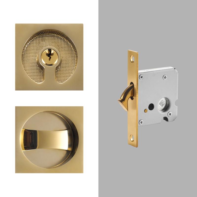 Dooroom Brass Sliding Door Handle Door Lock Set Kitchen Bathroom Wood Door Modern Inlaid Super Thin Shiny PVD Gold Matt Black