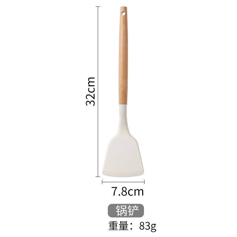 Khaki Kitchen Tools 12 Piece Silicone Spatula with Storage Bucket Wooden Handle Silicone Kitchen Set Cooking Kitchen Accessories