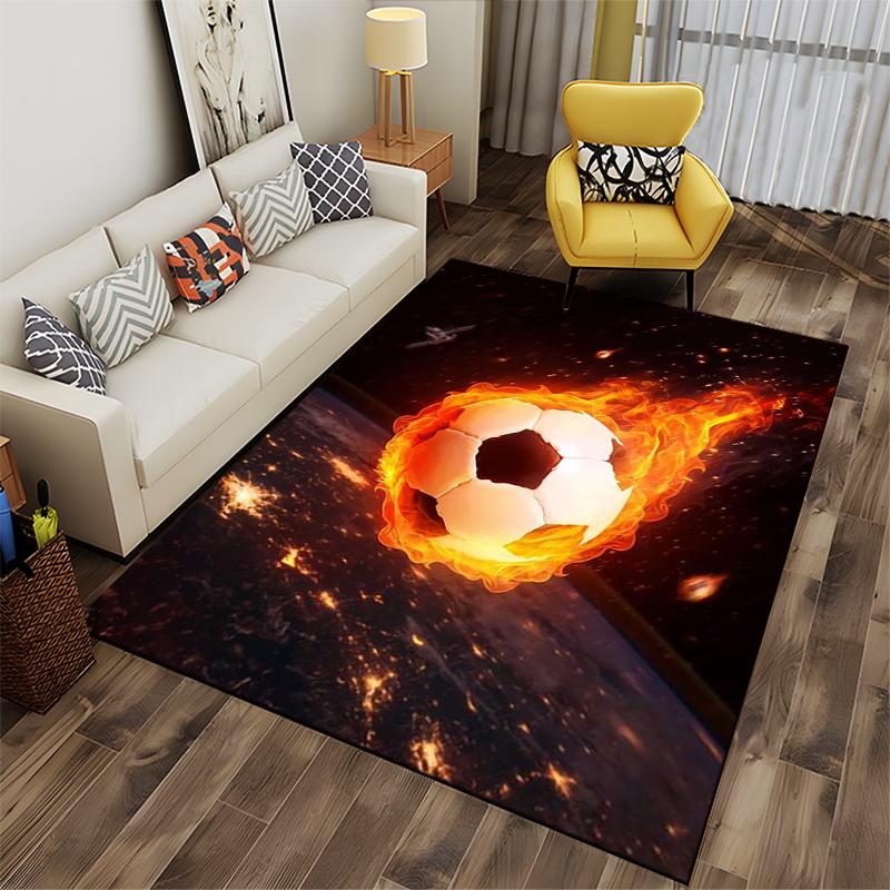 Burning soccer ball design in space carpet Suitable for use as an anti-slip game mat for living room and bedroom sofas
