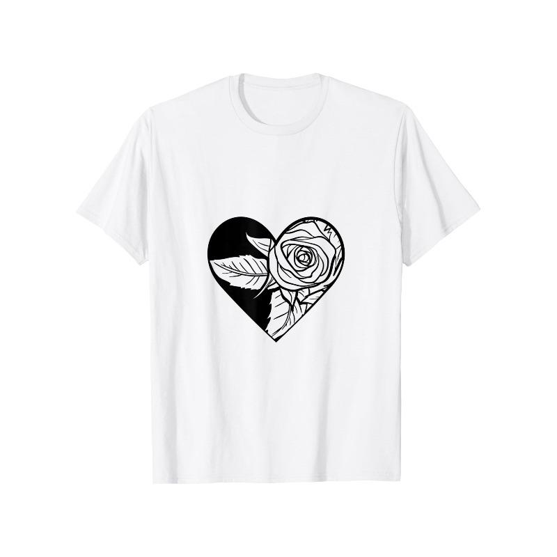 European Size Men S T-Shirt - Round Neck Casual Shirt, Heart-Shaped Rose Print, Valentine S T-Shirt, Men S Love Shirt, Heart Pattern Tee S белый