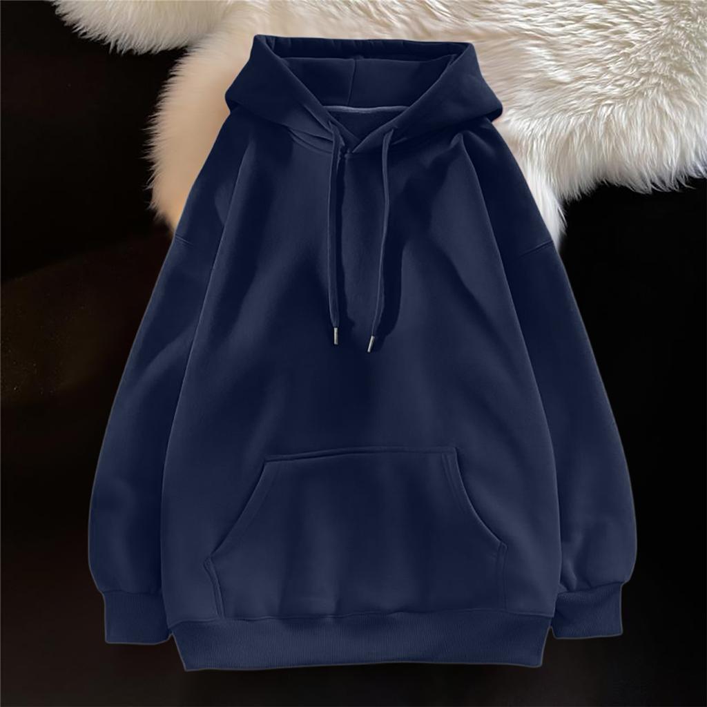 Ladies' Casual And Fashionable Solid Color Long Sleeved Hooded Warm Shirt Loose And Comfortable Hoodie