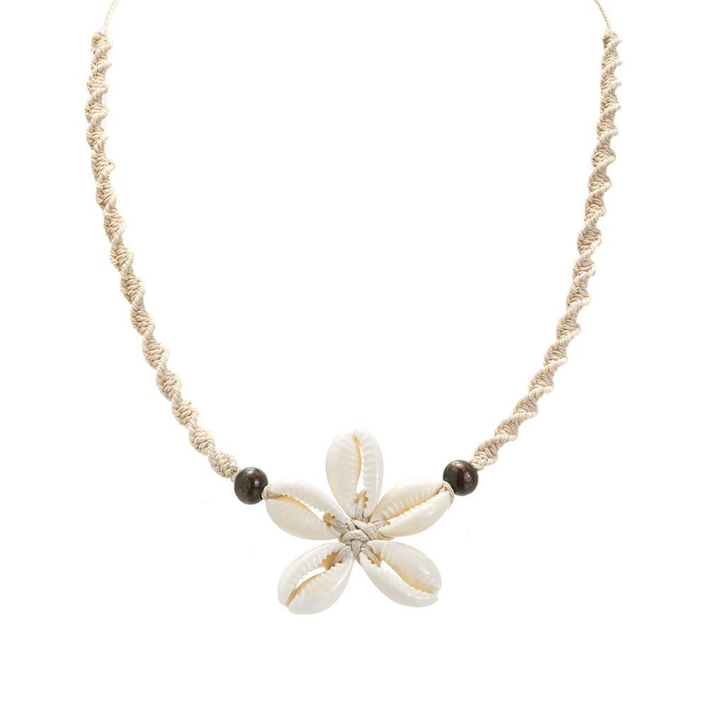 chic Geometric Woven Necklace Shell Bohemian Style Clavicle Chain Rope Woven Short Choker Necklace