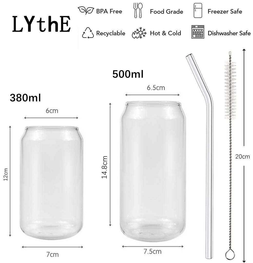 Trinkgläser mit Glasstrohhalm 4er-Set Dosenförmige Biergläser Tasse Eiskaffee-Gläser für Whiskey Soda Tee Cocktail Trinkgeschirr