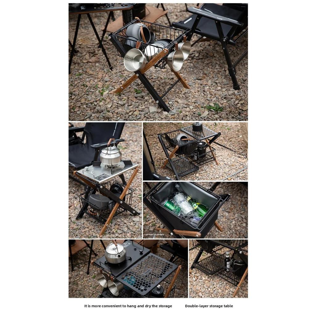 Outdoor Folding Multifunctional Tactical Table Camping X-type Flat Replacement IGT Tables Lightweight Double-layer Storage Rack