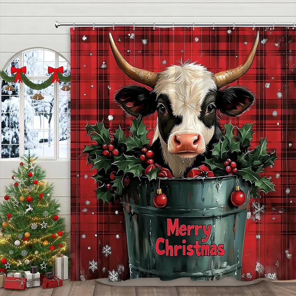 Weihnachtsmann Schneemann Duschvorhang Weihnachtsmann Weihnachtsgeschenke Schnee Aufdruck Polyester Stoff Heimdekoration Duschvorhang Mit Haken