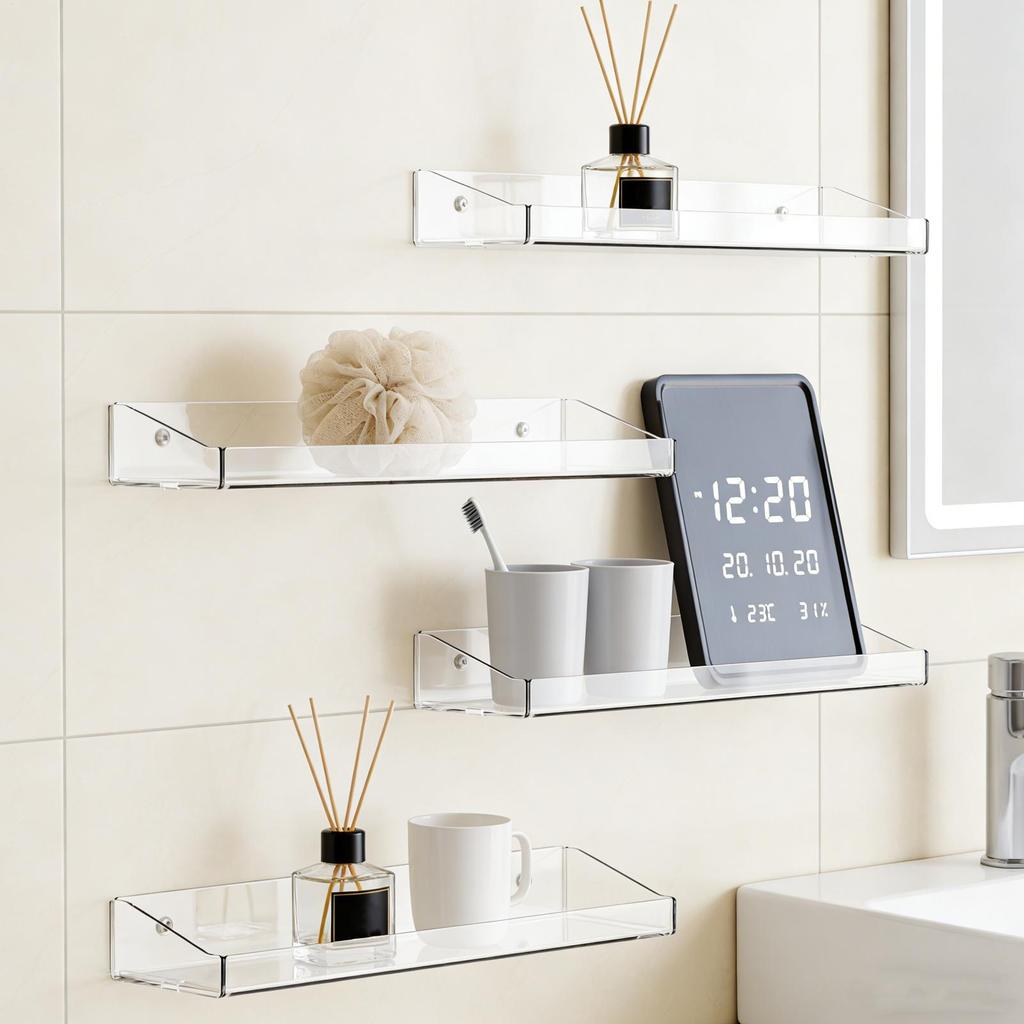 Floating Shelf Waterproof Shelf 2pcs Acrylic Floating Shelves Waterproof Wall Display Shelves for Bathroom Bedroom for Decor