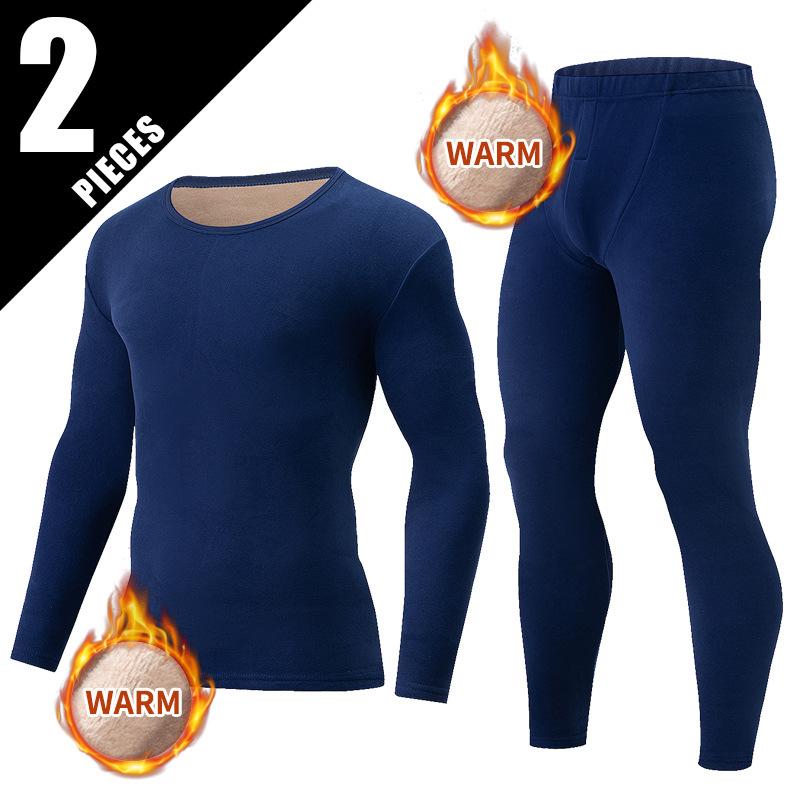 Men's Thermal Underwear Set Fleece Lined Long Johns Crew Neck Base Layer Warm Winter Pajamas Top and Bottom