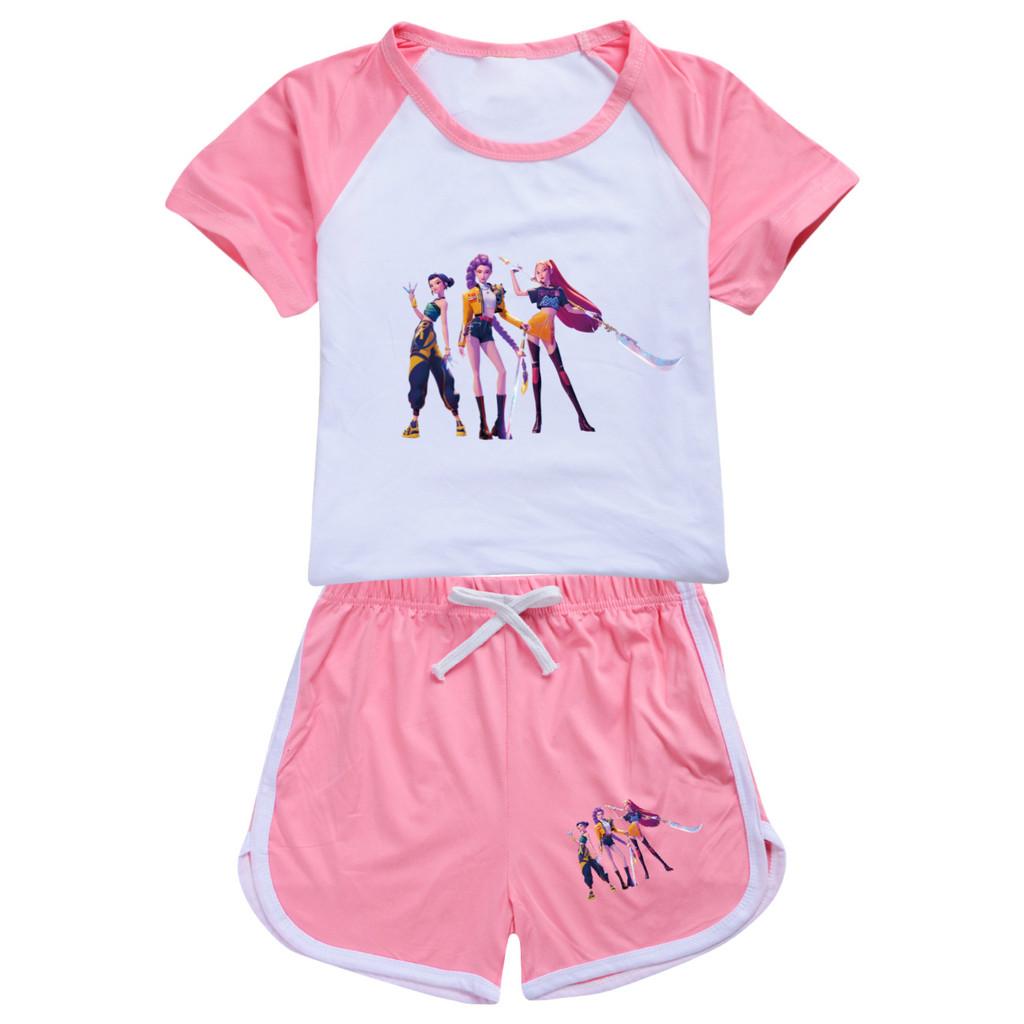 Barn Jenter Anime Tegneserie POP Sanger Superstjerne Zoey Rumi Mira Trykk Kortermet T-skjorte Shorts Bukser Fritidsklær Sett