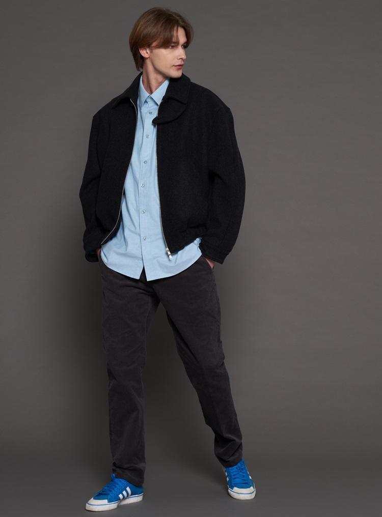 Comspace1980 [Xl~4Xl] Wool Blend Collar Blouson Jacket_Charcoal