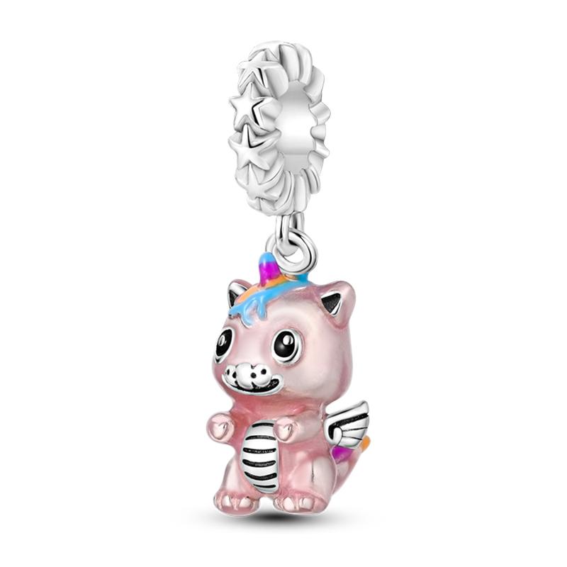 Sweet Romance 925 Silver Rainbow Unicorn Charms Beads Fit 3mm Bracelets DIY Jewelry Making Shining Dreamy