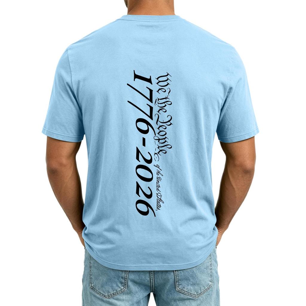 Men’s V Neck Short Sleeve T Shirt with 1776 Print Casual Loose Fit Top with Chest Pocket Suitable for Everyday Wear