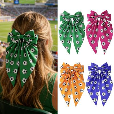 Girl Hairpin Extra Large Ribbon Bowknot Design Back Head Hair Clip Soccer Pattern Spring Hair Pin Party Hair Accessory