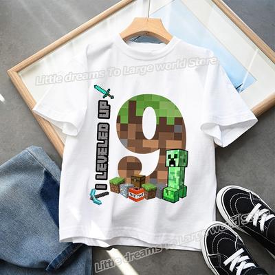 Maglietta Numero Compleanno Miner Crafting Articoli per Feste Regalo Cartoni Animati Vestiti per Bambini Top per Ragazzo Maglietta Estiva a Maniche Corte