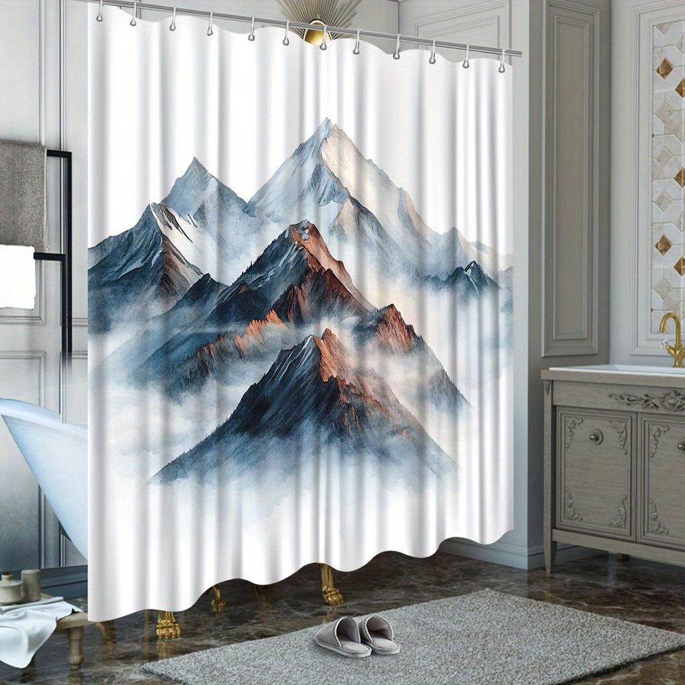 Serene Mountain Landscape Shower Curtain – Snowy Peaks & Golden Light Nature Design, 70.8X70.8In, Includes Hooks