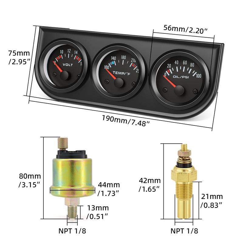 3 in 1 Car Meter Kit 52mm Water Temp Gauge Voltmeter Oil Press Black Bezel Triple Gauge Set trument For Car Marine Trucks