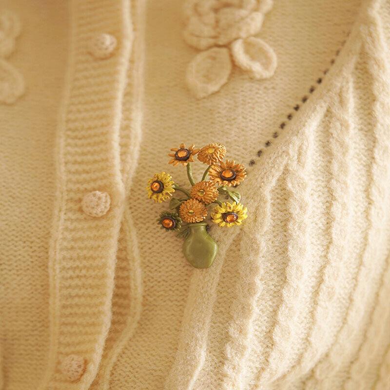Retro Sunflower Flower Crystal Brooch Pin Corsage Pin Women Party Jewelry Gift