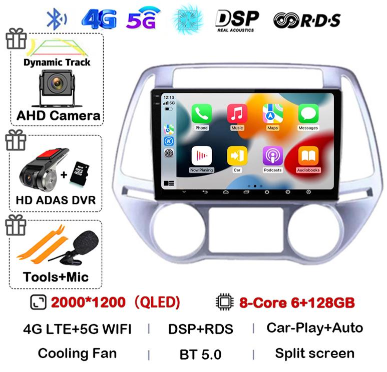 Android 14 Carplay Auto WIFI+4G Car Radio For Hyundai I20 2008 - 2014 Stereo GPS Multimedia Video Player 2 Din DVD 360 Camera BT