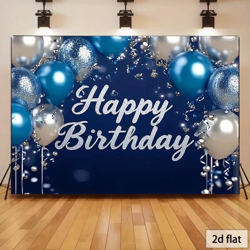 

2D Blue Silver Confetti Birthday Backdrop, Sparkling Balloon Party Background 47.2x31.5inch/120*80cm