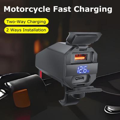 Motorcycle USB C Charger 100W Super Fast Emergency Two-Way Charging Moto Battery Charger & Voltmeter 2 Ways Installation