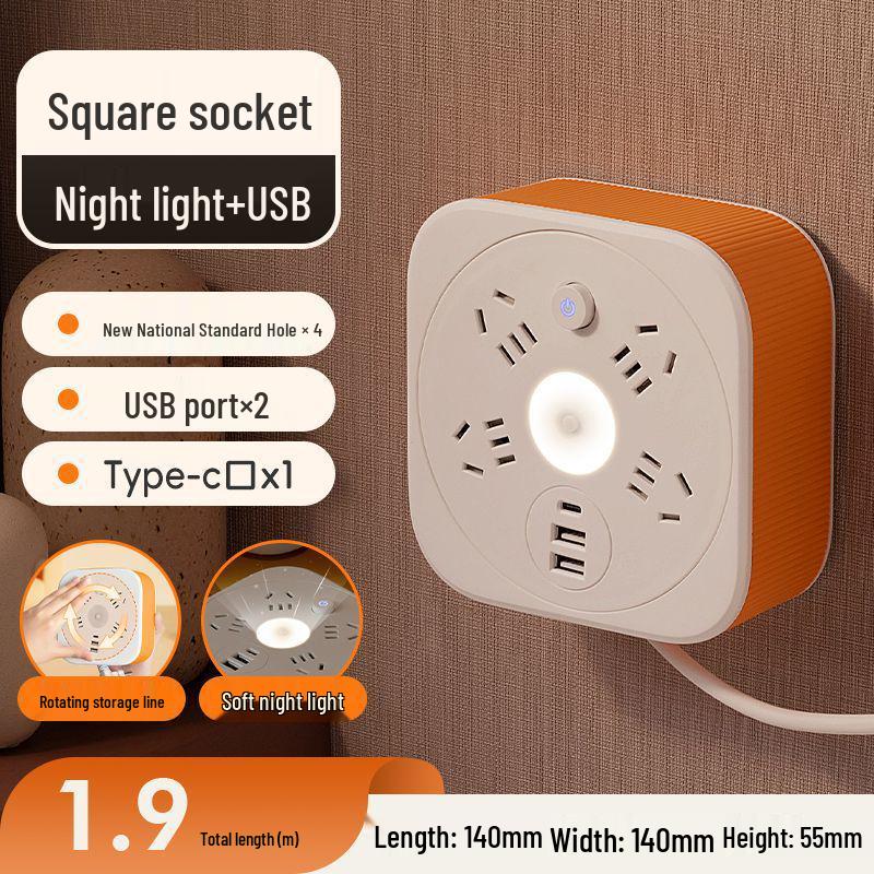 Multi-Socket USB Power Strip with Night Light for Home Use
