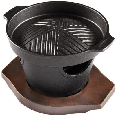 Commercial-grade Single-person Grill with Yakiniku Plate and Dedicated Wooden Stand. Cast Iron Yakiniku Grill, Suitable for Genghis Khan (lamb Barbecu