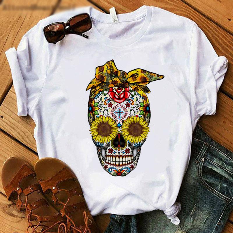 

Vintage Horror Skulls Graphics Women T-Shirt 90S Summer Blouses Goth O-Neck Short Sleeve Streetwear Y2K Tees Female Top Clothing S білий