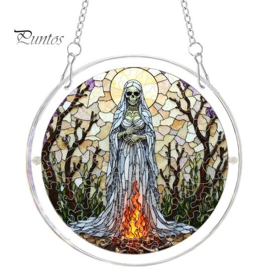 Acrylic Stained Glass Suncatcher Halloween Puzzle Window Suncatcher, Style Hanging Ornament Decorative Effect Pendant with Metal Chain, Art Piece for S E