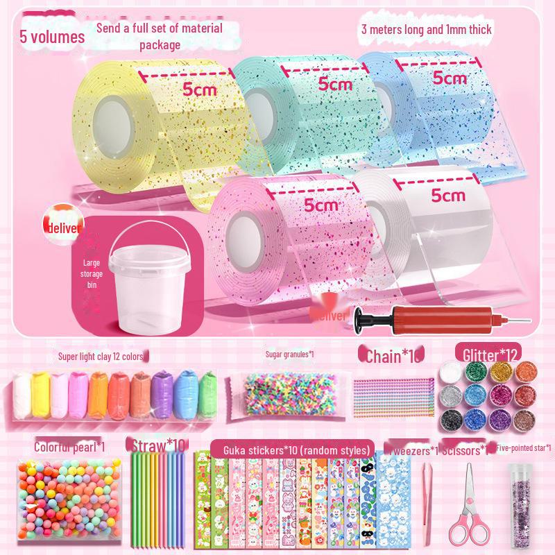 Nano Glue DIY Bubble Blowing Kit with Strong Sticky Double-Sided Tape and Decompression Toy